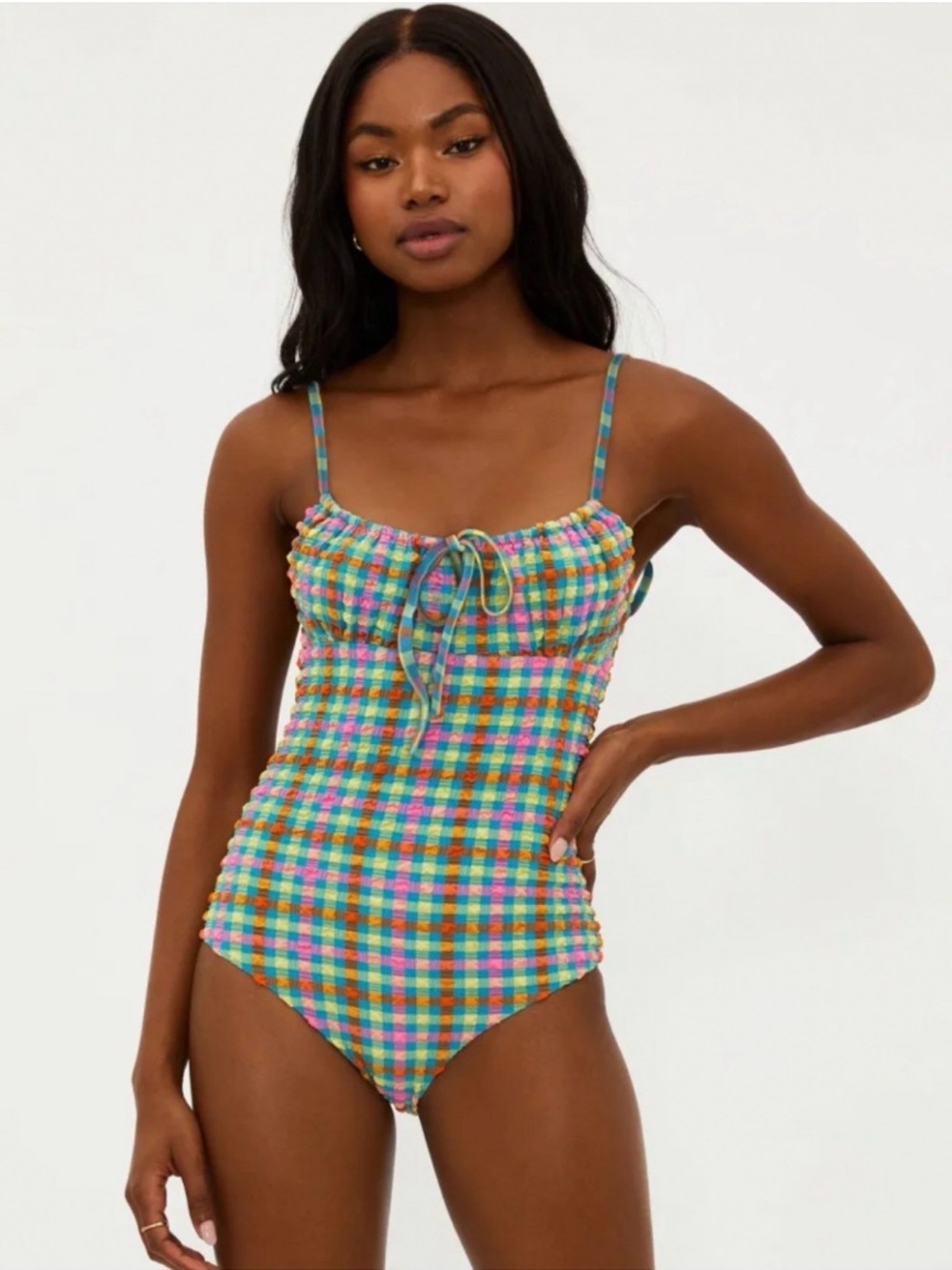 NWT BEACH RIOT Multicolor Betsy One-Piece Sunny Side Gingham Swimsuit Sz L
